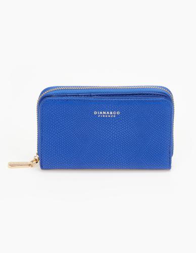 Γυναικείο πορτοφόλι με φερμουάρ και ανάγλυφη υψή - Μπλε